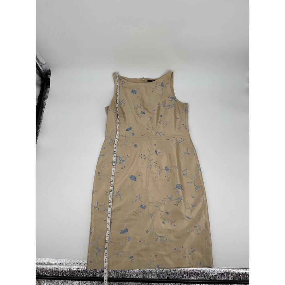 Vintage Ann Taylor f100% Silk Dress  Size 14 Champagne Blue Floral Embroidery - Picture 9 of 9